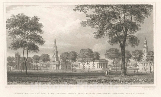 Art Print : Newhaven Connecticut, View Looking South west Across The Green, Towards Yale College. - Vintage Wall Art