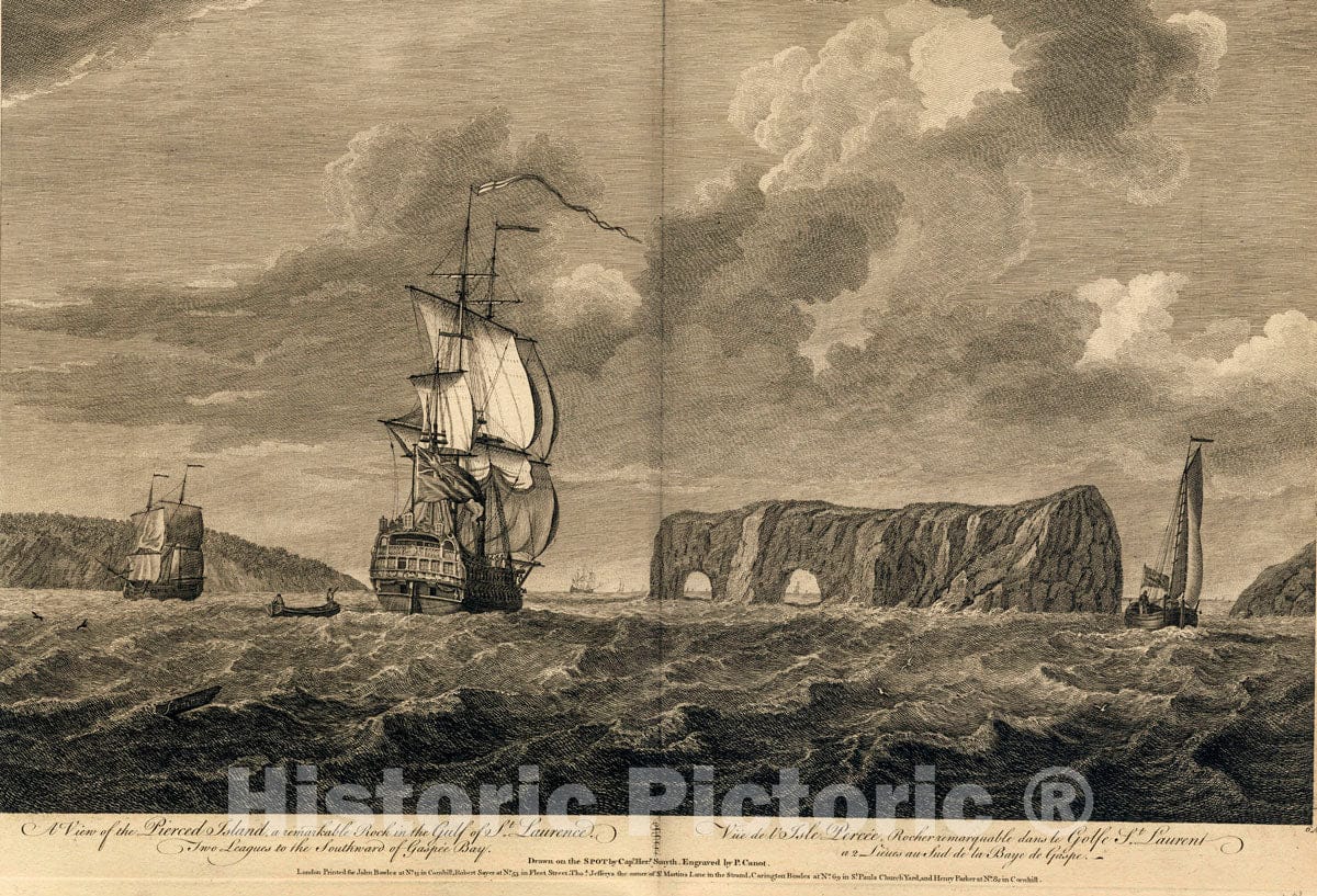 Art Print : A View of The Pierced Island, a Remarkable Rock in The Gulf of St. Laurence. - Vintage Wall Art