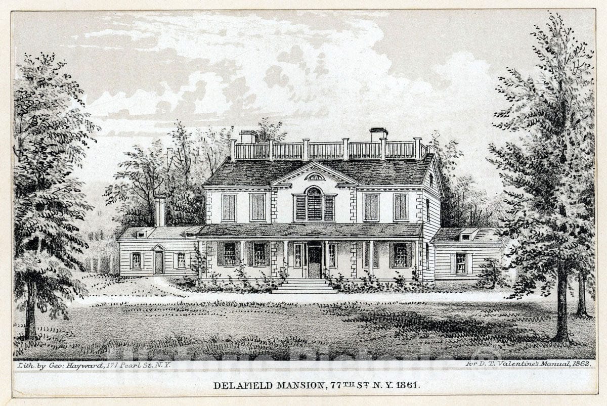 Art Print : 1801, Delafield Mansion, 77th St. N.Y. - Vintage Wall Art