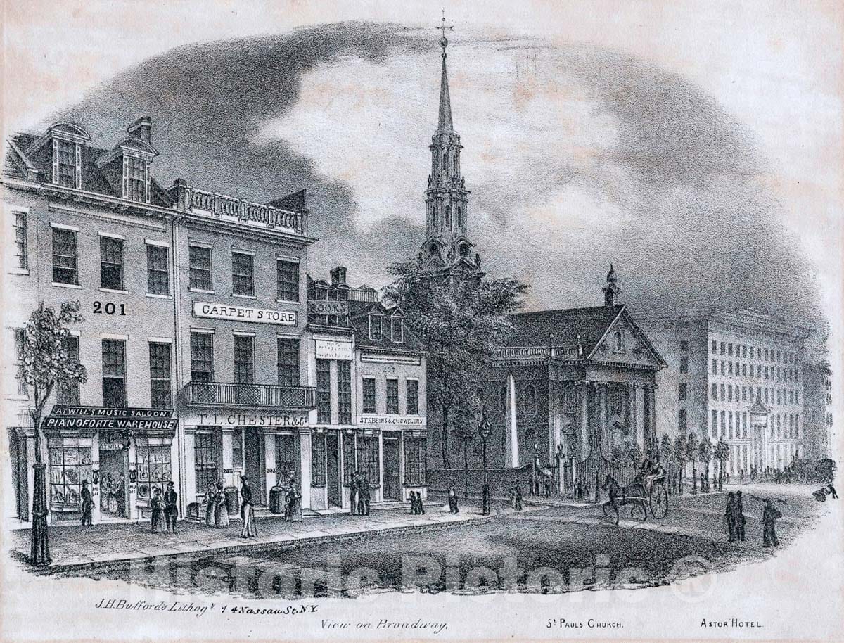 Art Print : 1801, View on Broadway - Vintage Wall Art