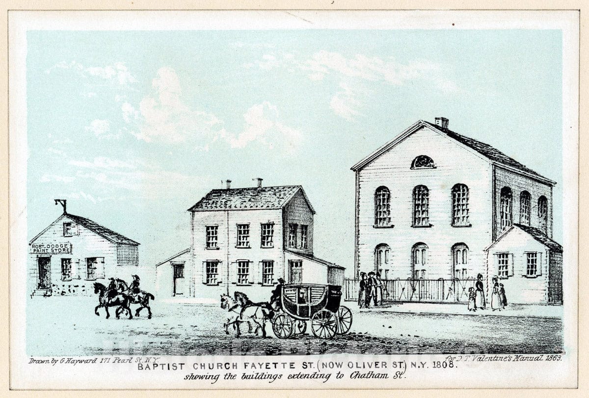 Art Print : 1801, Baptist Church Fayette St. (Now Oliver St.) N.Y. - Vintage Wall Art