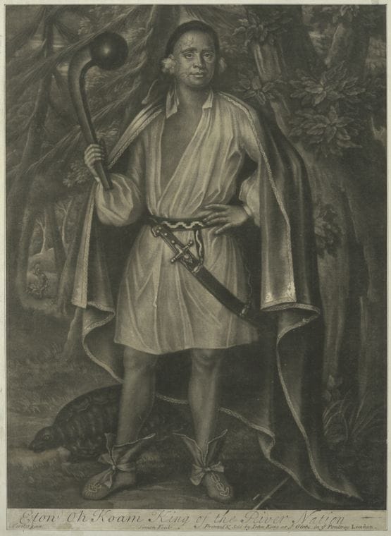 Art Print : c.1600 , Etow Oh Koam, King of The River Nation (2nd State, Trimmed) - Vintage Wall Art