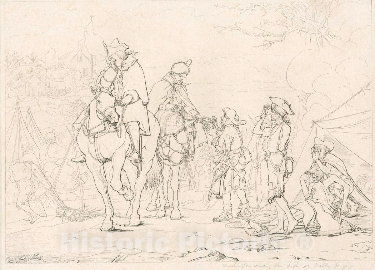 Art Print : Washington Visiting The Sick at Valley Forge. - Vintage Wall Art