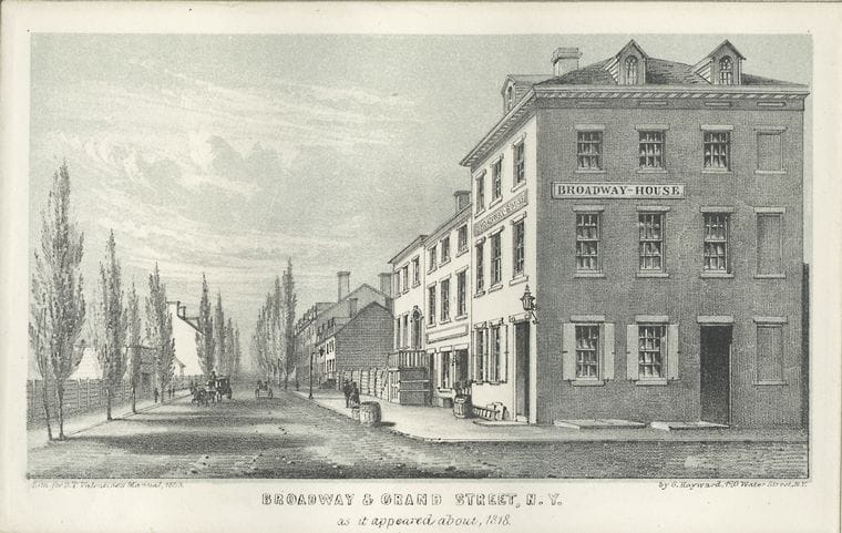 Art Print : Broadway & Grand Street, N.Y. as it Appeared About 1818 - Vintage Wall Art