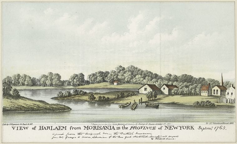 Art Print : c.1600 , View of Harlaem from Morisania in The Province of New York Septemr. 1765 - Vintage Wall Art