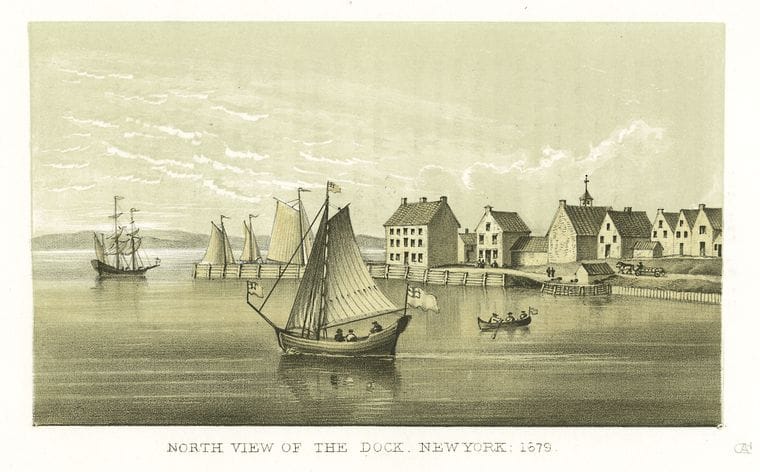 Art Print : c.1600 , North View of The Dock New York 1679 - Vintage Wall Art