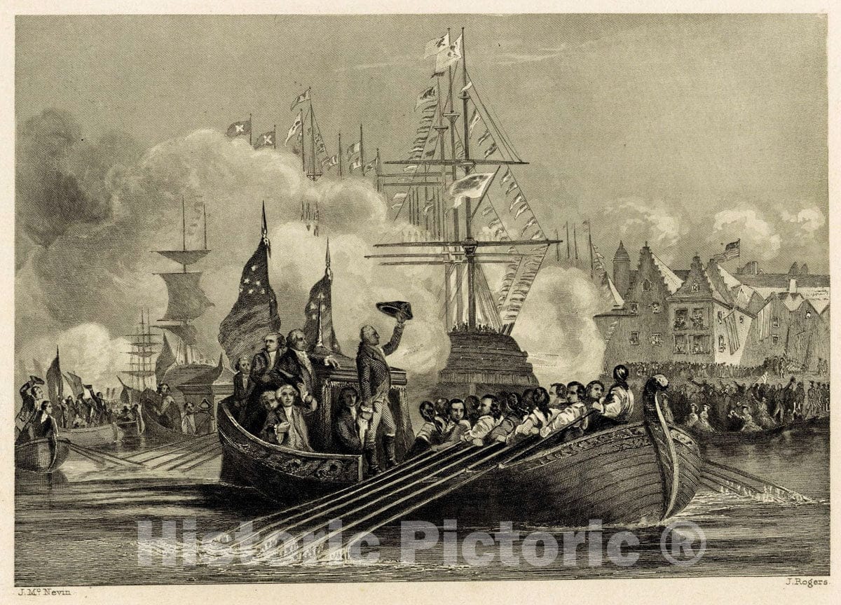 Art Print : c.1775 , Reception of President Washington at New York April 23rd 1789 - Vintage Wall Art