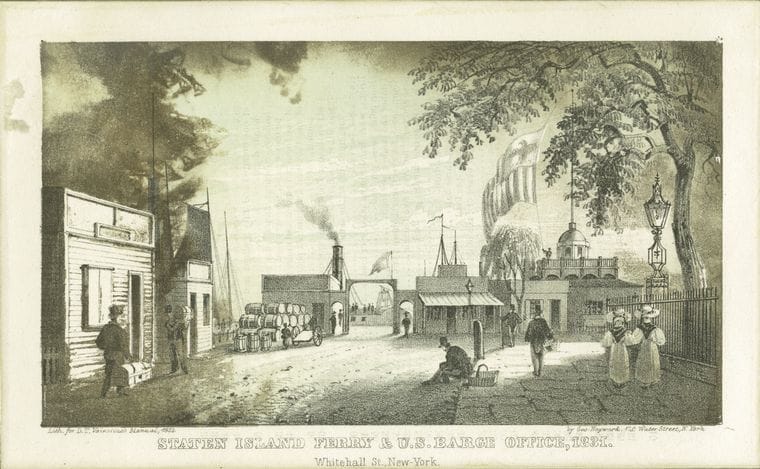 Art Print : 1828, Staten Island Ferry & Ferry House cor. Greenwich & Cedar St. - Vintage Wall Art