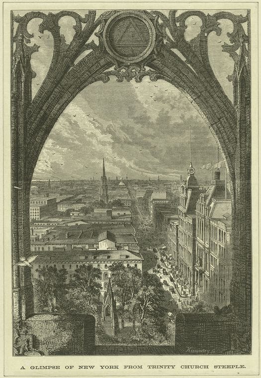 Art Print : 1828, A Glimpse of New York from Trinity Church Steeple - Vintage Wall Art