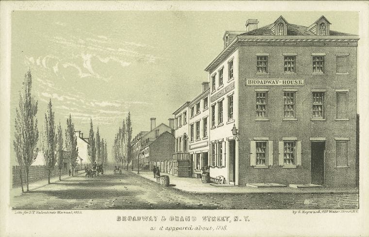 Art Print : 1828, Broadway & Grand Street, N.Y. as it Appeared About 1818 - Vintage Wall Art