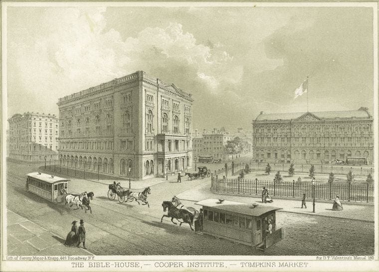 Art Print : 1880, The Bible House - Cooper Institute - Tompkins Market - Vintage Wall Art