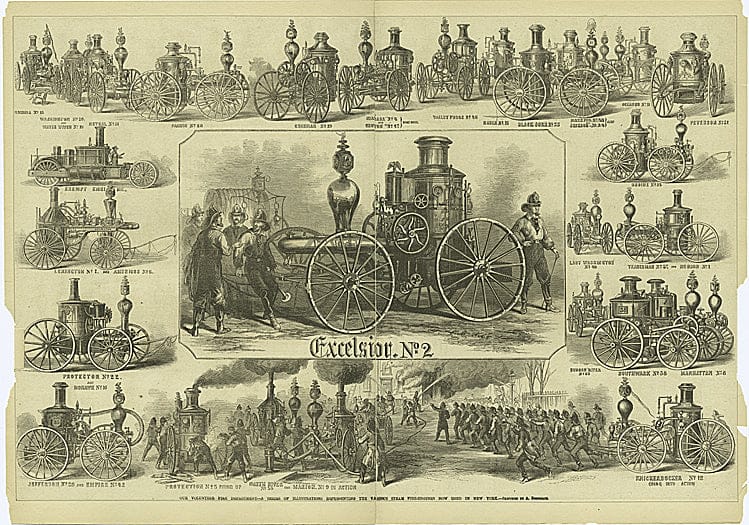 Art Print : 1880, Our Volunteer fire Department, a Series of Illustrations Representing The variou - Vintage Wall Art