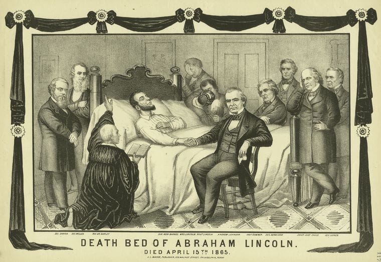 Art Print : 1880, Death Bed of Abraham Lincoln Died April 15th 1865 - Vintage Wall Art