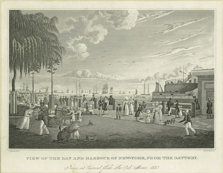 Art Print : 1801, View of The Bay and Harbour of New-York, from The Battery - Vintage Wall Art