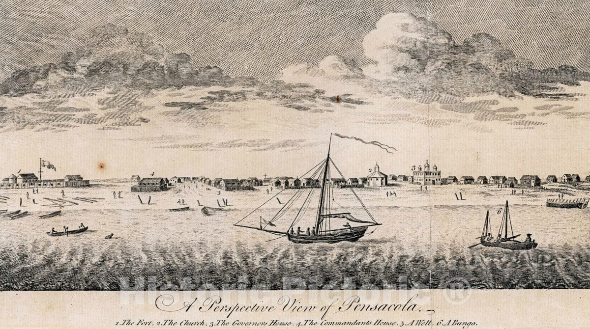 Art Print : c.1770 , A Perspective View of Pensacola - Vintage Wall Art