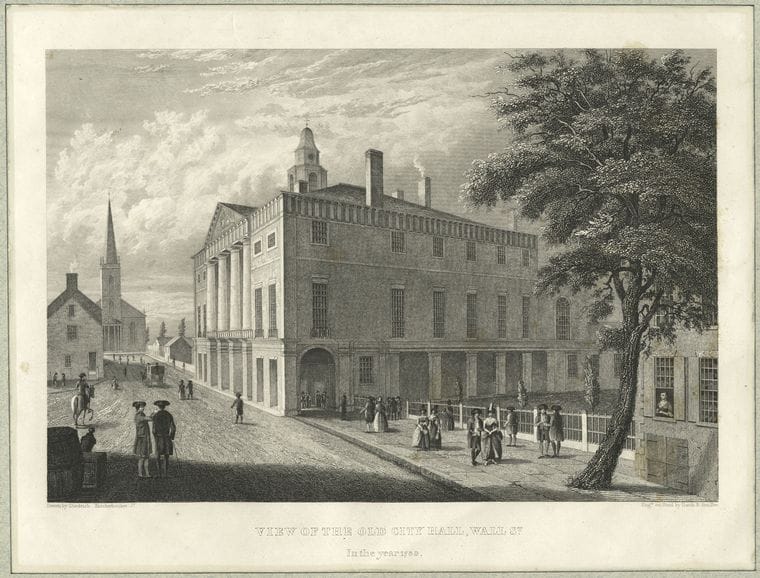 Art Print : View of The Old City Hall, Wall St. in The Year 1789 - Vintage Wall Art