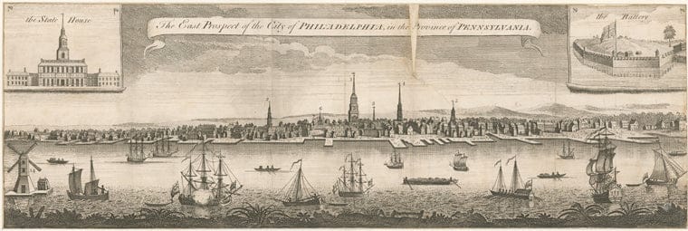 Art Print : c.1783 , The East Prospect of The City of Philadelphia in The Province of Pennsylvania - Vintage Wall Art