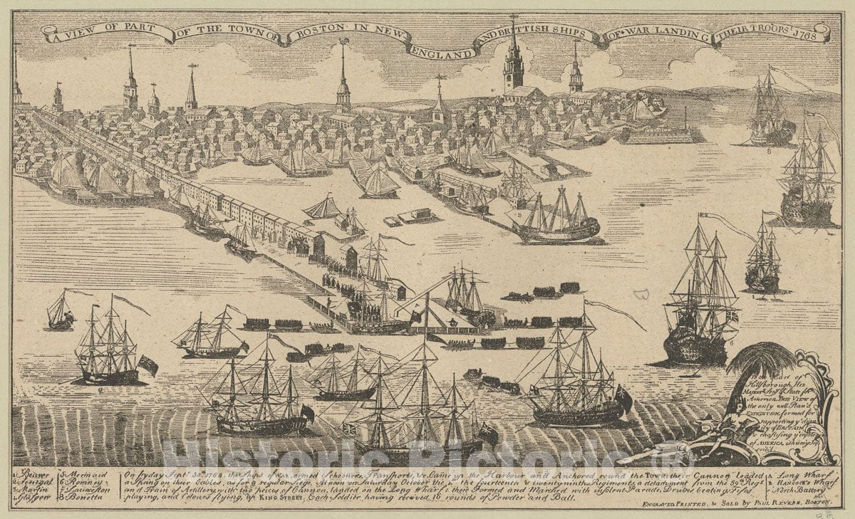 Art Print : 1778, A View of Part of The Town of Boston in New England and Brittish - Vintage Wall Art