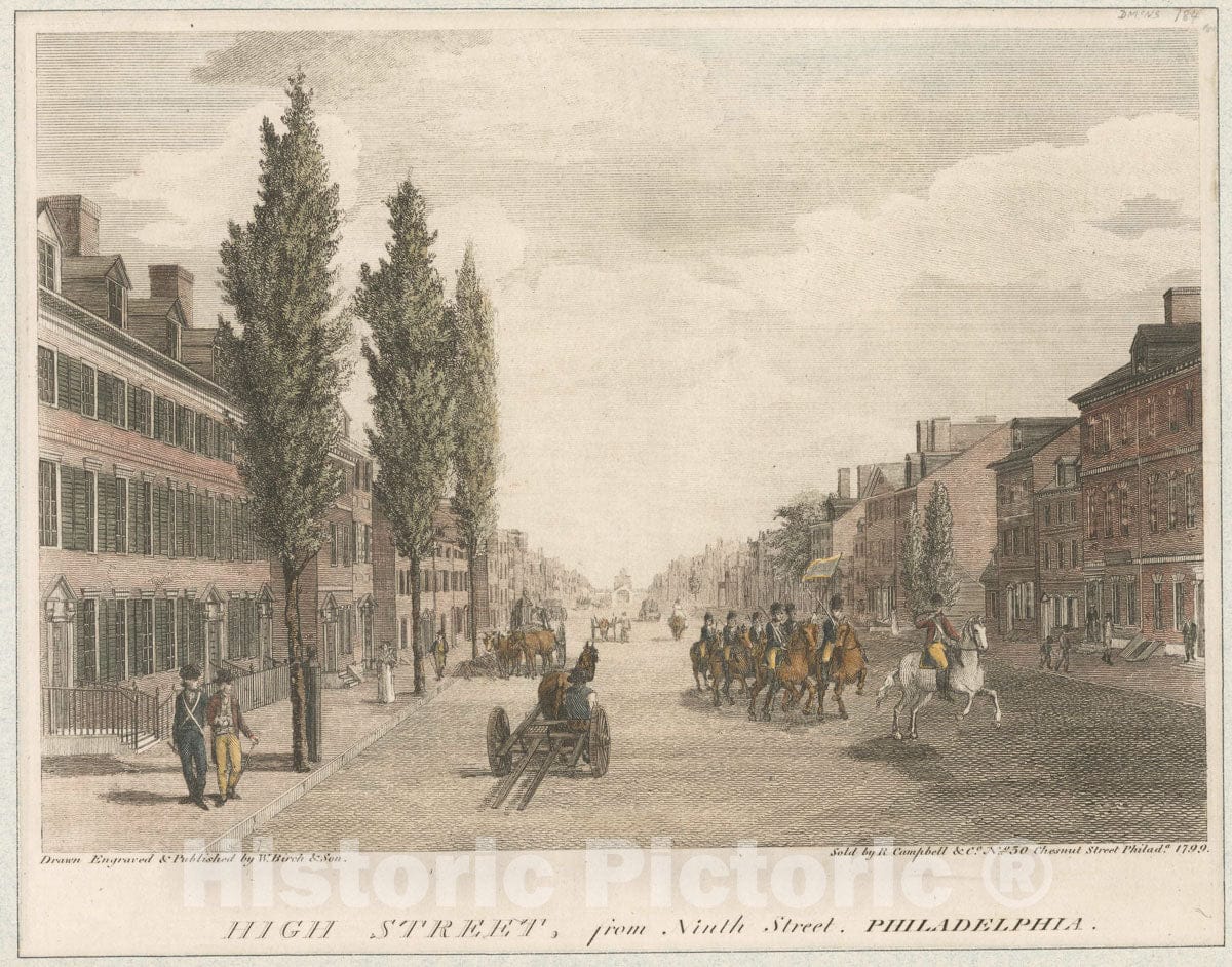Art Print : 1799, High Street, from Ninth Street, Philadelphia. - Vintage Wall Art