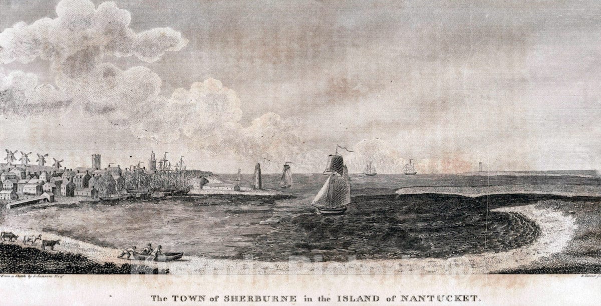 Art Print : The Town of Sherburne in The Island of Nantucket. - Vintage Wall Art