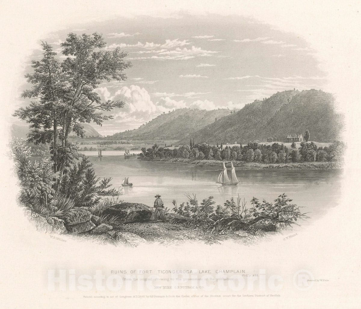 Art Print : 1856, Ruins of Fort Ticonderoga, Lake Champlain. - Vintage Wall Art