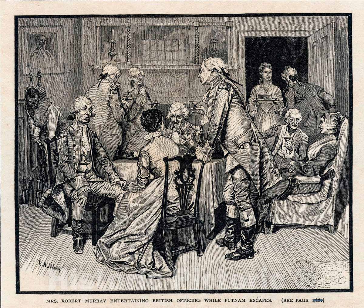 Art Print : 1801, Mrs. Robert Murray Entertaining British Officers, While Putnam Escapes - Vintage Wall Art