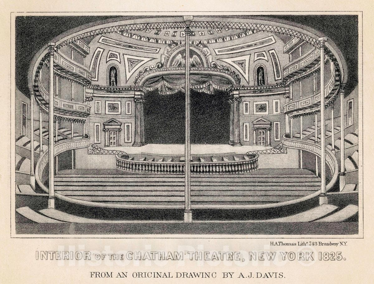 Art Print : 1801, Interior of The Chatham Theatre, New York 1825 - Vintage Wall Art