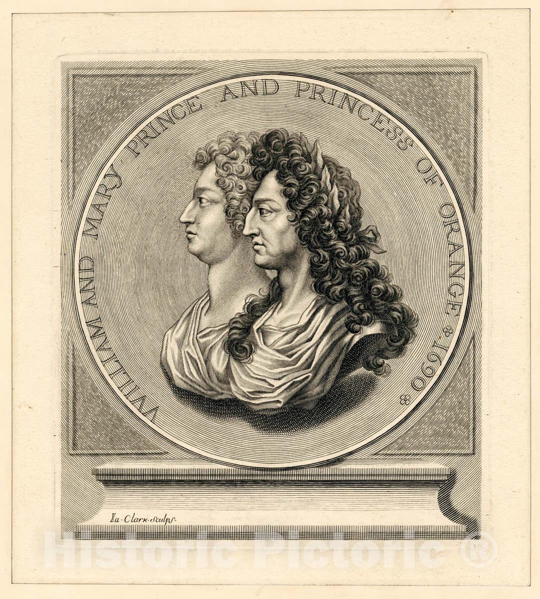 Art Print : c.1600 , William and Mary Prince and Princess of Orange 1690 - Vintage Wall Art