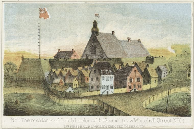 Art Print : c.1600 , No. 1 The Residence of Jacob Leisler on The Strand (Now Whitehall Street N.Y.) - Vintage Wall Art