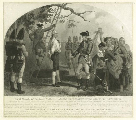 Art Print : c.1760 , Last Words of Captain Nathan Hale, The Hero-Martyr of The American Revolution - Vintage Wall Art