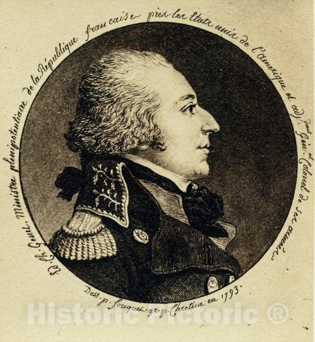Art Print : c.1760 , Ed. Ch. Genet ministre plenipotentiaire de la Republique Francaise - Vintage Wall Art