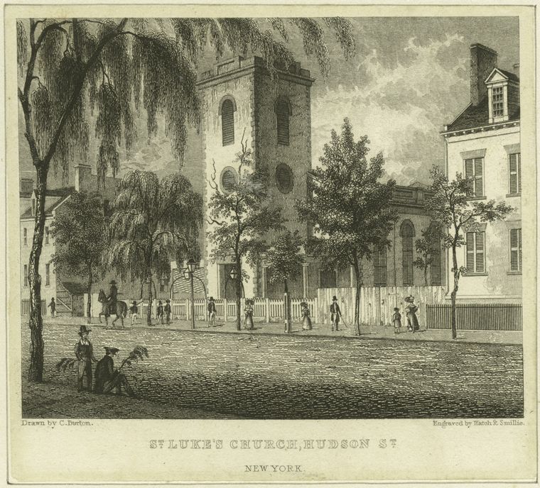 Art Print : 1828, St. Luke's Church, Hudson St. - Vintage Wall Art