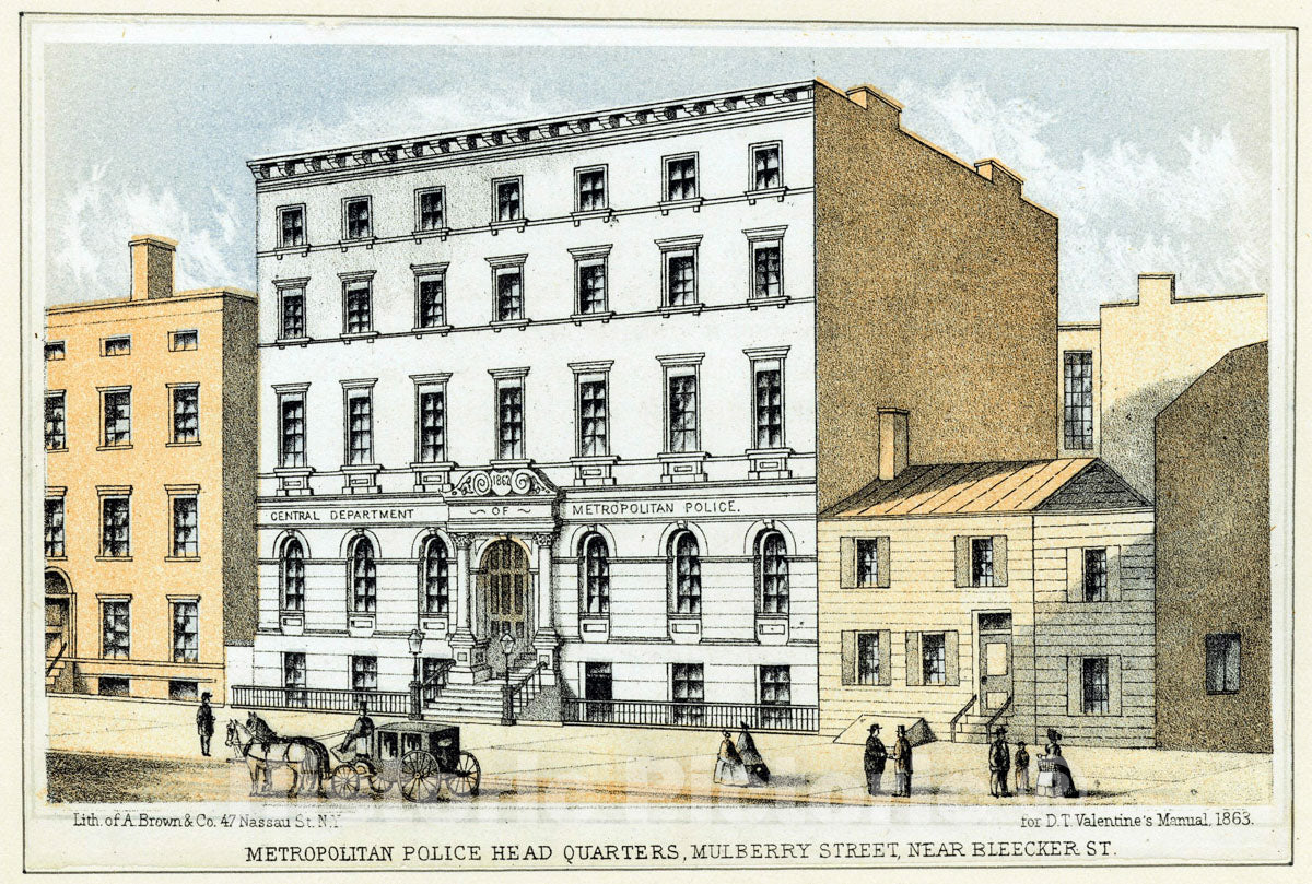 Art Print : 1880, Metropolitan Police Head Quarters, Mulberry Street, Near Bleecker St. - Vintage Wall Art