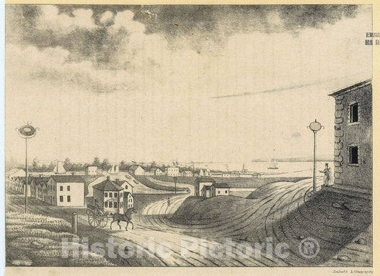 Art Print : 1801, Buffalo Harbour from The Village - Vintage Wall Art