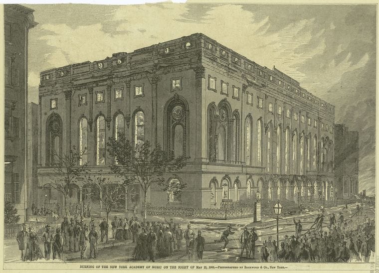 Art Print : Burning of The New York Academy of Music on The Night of May 21, 1886 - Vintage Wall Art