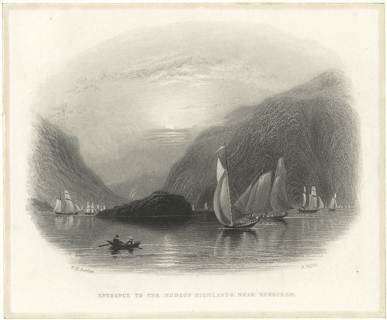 Art Print : c.1750 , Entrance to The Hudson Highlands Near Newburgh - Vintage Wall Art