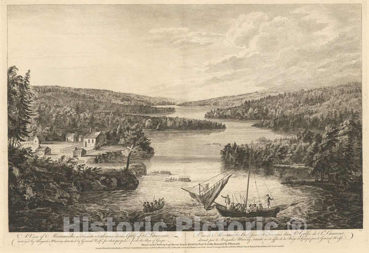 Art Print : c.1760 , A View of Miramichi, a French Settlement in The Gulf of St. Laurence. - Vintage Wall Art