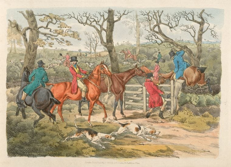 Art Print : 1817, Sportsmen Within an Enclosure. - Vintage Wall Art V1