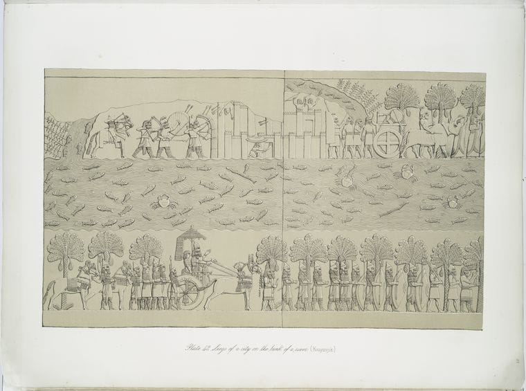 Art Print : 1853, Siege of a City on The Bank of a River. (Kouyunjik) [Quyunjik]. - Vintage Wall Art