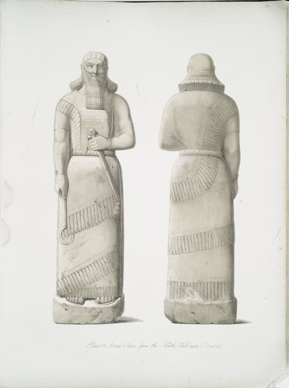 Art Print : 1853, Entire Statue from The North-West Ruins. (Nimroud.) [Nimrud] - Vintage Wall Art