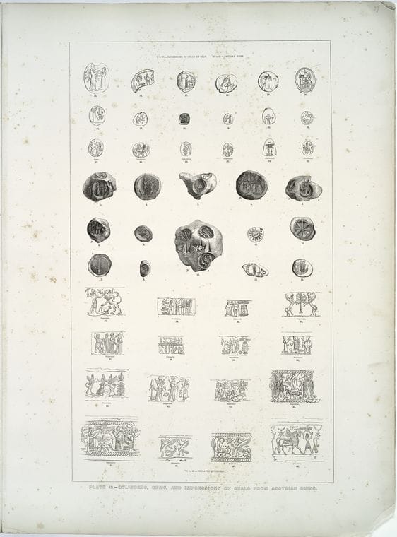 Art Print : 1853, Cylinders, gems, and Impressions of Seals from Assyrian Ruins. - Vintage Wall Art