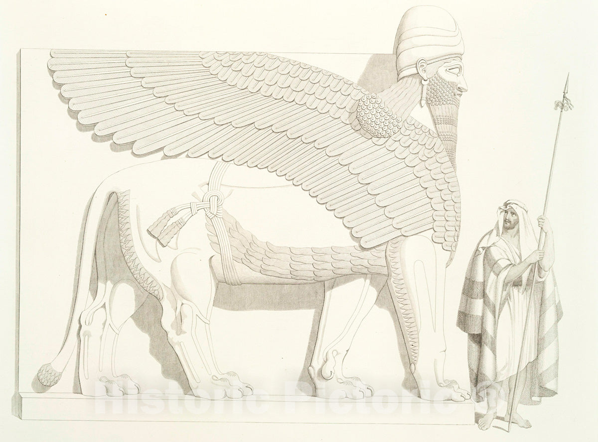 Art Print : 1849, A Winged Human-Headed Lion. (Nimroud) [Calah]. - Vintage Wall Art