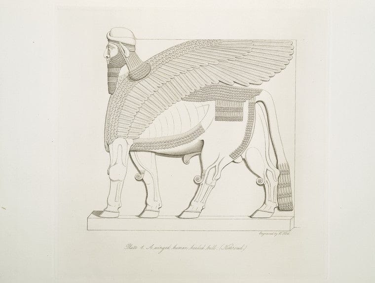 Art Print : 1849, A Winged Human-Headed Bull. (Nimroud) [Calah]. - Vintage Wall Art