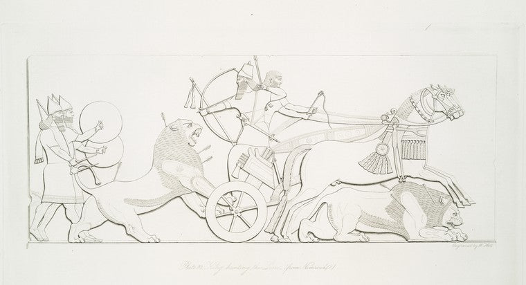 Art Print : 1849, King Hunting The Lion (from Nimroud) [Calah]. - Vintage Wall Art
