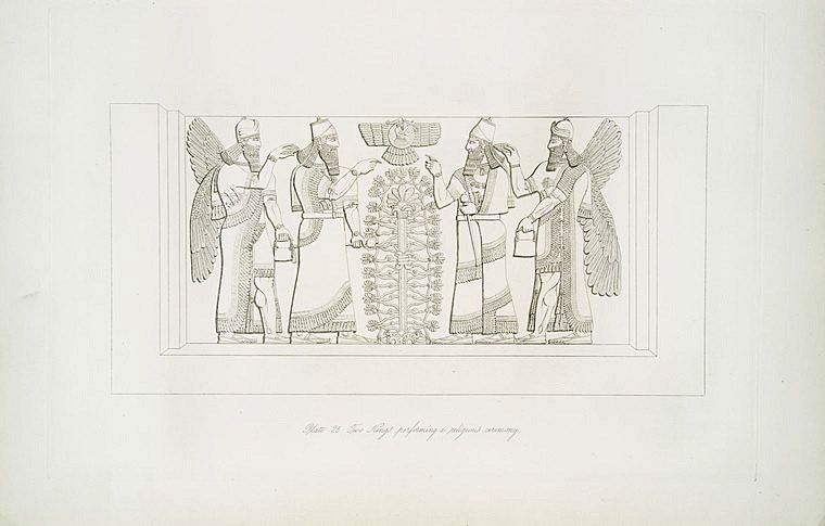 Art Print : 1849, The King in his Chariot and Horsemen Ascending Mountains (Kouyunjik) - Vintage Wall Art