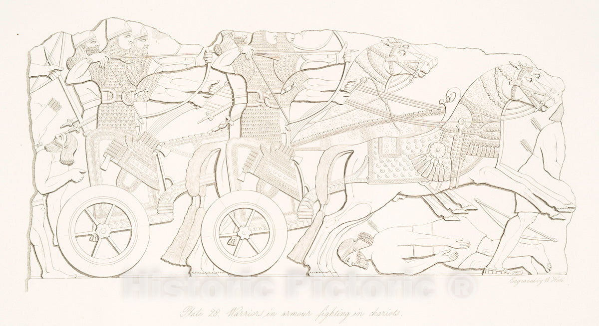 Art Print : 1849, Warriors in Armour Fighting in Chariots. - Vintage Wall Art