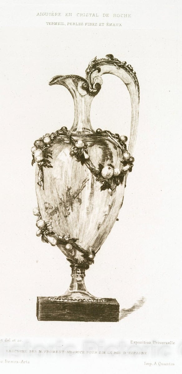 Art Print : 1878, Aiguiere en Cristal de Roche, Vermeil, perles Fines et emaux. - Vintage Wall Art