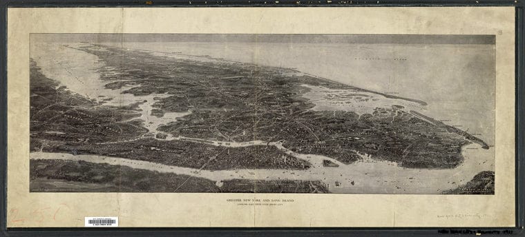 Art Print : 1911, Greater New York and Long Island, Looking East from Over Jersey City. - Vintage Wall Art