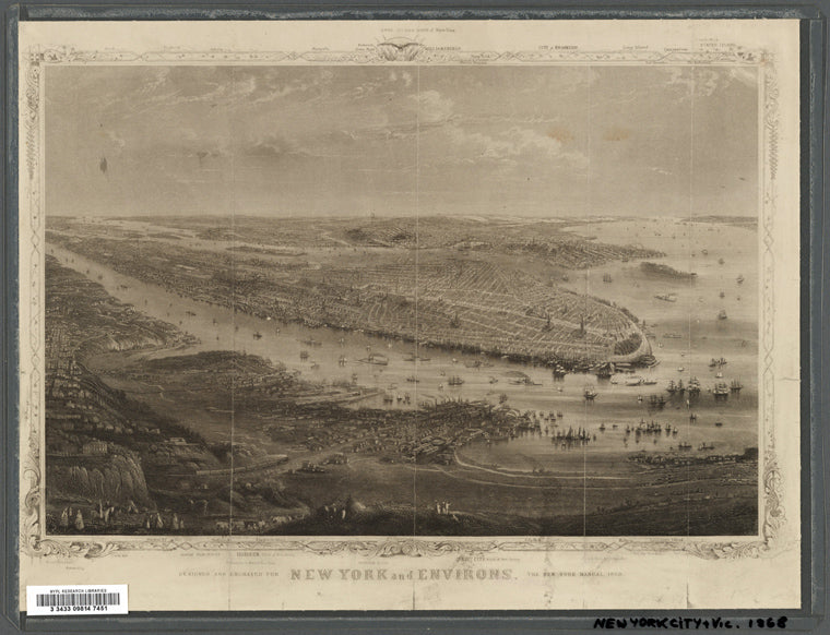 Art Print : 1868, New York and Environs. (Bird's Eye View). - Vintage Wall Art
