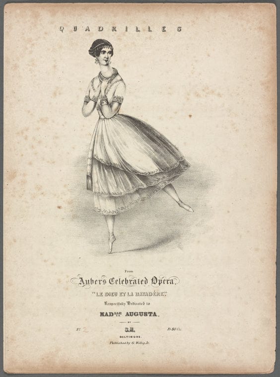 Art Print : Quadrilles from Aubers Celebrated Opera, Le dieu et la Bayadere,' respectfully Dedicated to Madlle. Augusta, by S.M, 1813 - Vintage Wall Art